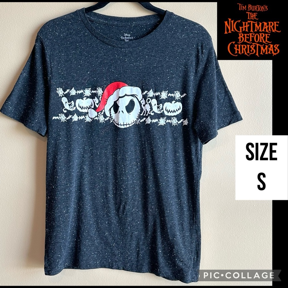 Nightmare before Christmas Mens T-Shirt Jack Skellington Santa Hat Gray Size S